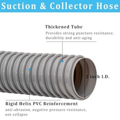 Dust Collection Hose 2 in × 5 ft Heavy Duty Flexible PVC 2in-5ft Gray