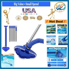 Manual Pool Vacuum Cordless Telescopic Pipe Inlet Strainer Attaches Above Ground