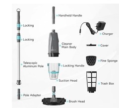 PoolMr Cordless Handheld Pool Vacuum Rechargeable Cleaner 18.5 GPM 60Min