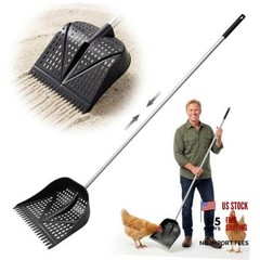 Heavy-Duty Yet Lightweight Chicken Poop Scooper & Rake 2-in-1, Adjustable Black