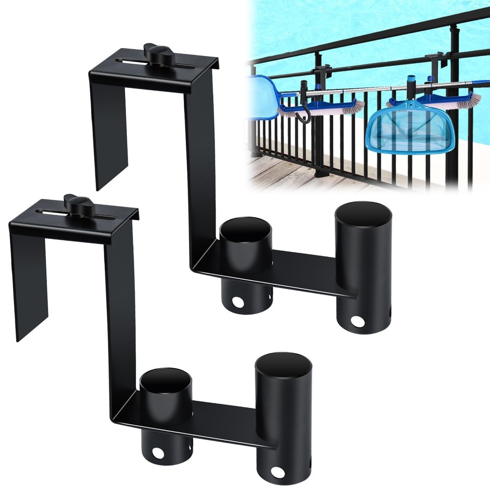 Adjustable Pool Fence Hooks Metal Organizer for Cleaning Tools & Accessories