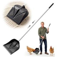 Heavy-Duty Yet Lightweight Chicken Poop Scooper & Rake 2-in-1, Adjustable Black
