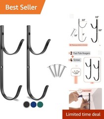 2-Pack of Black Aluminum Pool Pole Hangers – Max Weight 35 lbs – Easy Mount