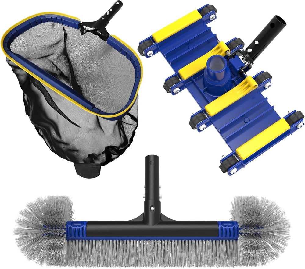 Deluxe Swimming Pool Cleaning Kit Including Skimmer Net, 2-In-1 Pool Brush & Wei