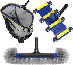 Deluxe Swimming Pool Cleaning Kit Including Skimmer Net, 2-In-1 Pool Brush & Wei