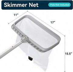 Professional Pool Skimmer Net Heavy Duty Gray Frame with 15.5&Prime; Deep Fine Mesh