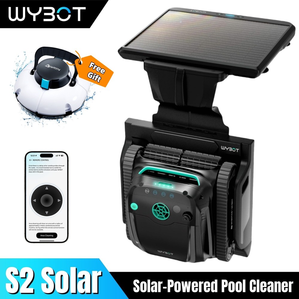 WYBOT S2 Solar Robotic Pool Vacuum Cleaner Wall Climbing 7in1 for Inground Pools