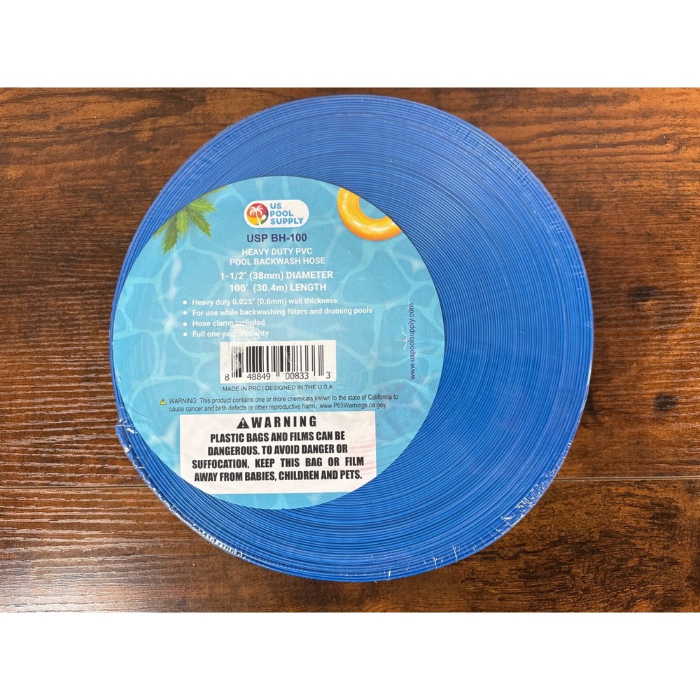 US Pool Supply USP BH-100 Heavy Duty PVC Pool Backwash Hose 1-1/2in x 100ft Blue