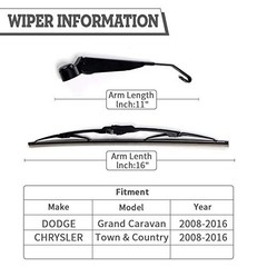 Rear Wiper Arm & Blade Kit,Exact-Fit Replacement for Grand Caravan 08-19