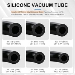 6.6 FT Vacuum Hose Automotive 1/8&Prime; 5/32&Prime; 3/16&Prime; 6.6FT-6Values(1/8&Prime;~3/8&Prime;) Black