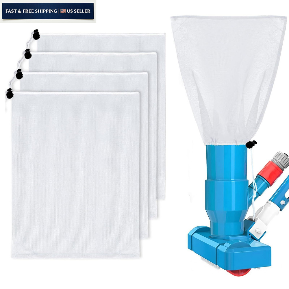 4 Pack Pool Vacuum Replacement Mesh Bags XL 18.5&Prime; x 16.5&Prime; Universal Fit WHITE
