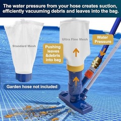 Manual Pool Vacuum for Above Ground Pool Upgrade with Fine Mesh Bag& 56&Prime;