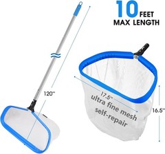 3-Piece Pool Cleaning Kit with 10 ft Pole & Ultra Fine Skimmer Net for Spas