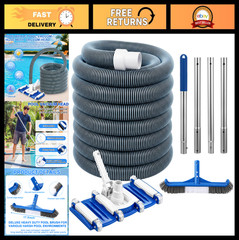 4 Pcs Pool Cleaning Kit – Vacuum Head, 30ft Hose, Bristle Brush & Pole for Ingro