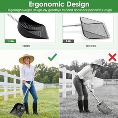 Heavy-Duty Yet Lightweight Chicken Poop Scooper & Rake 2-in-1, Adjustable Black