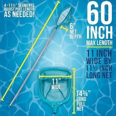 5ft Pool Leaf Skimmer Net W/ Aluminum Pole Ultra Fine Mesh Fast Debris Cleanup