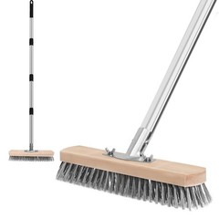 Heavy Duty Stainless Steel Scrub Brush with Long Handle for Concrete & Decks