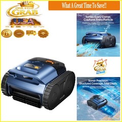 RERIOU Cordless Robotic Pool Vacuum 180W Brushless Motors Sonar Navigation