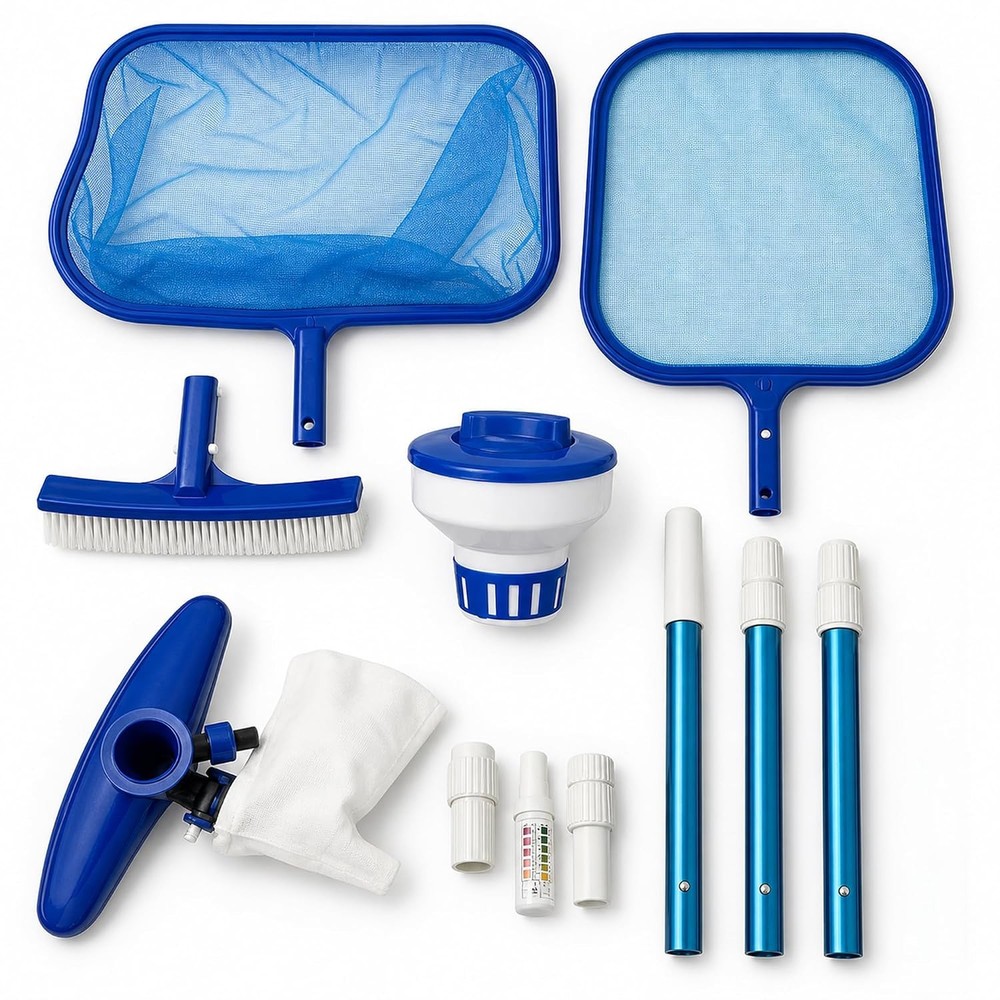 Above Ground Pool Maintenance Kit with Telescoping Pole & Leaf Skimmer Net