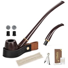 Obetis Ebony Tobacco Pipe Set – Handcrafted Bent Stem Wood with Brown