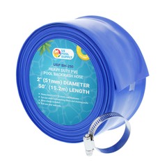 2&Prime; x 50&prime; Heavy Duty Blue Swimming Pool Backwash Hose & Clamp Water Discharge