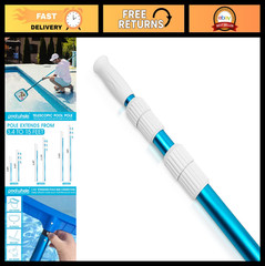 15ft Telescopic Pool Cleaning Pole – Adjustable 3 Piece Aluminum Skimmer & Vacuu