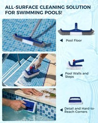 Pool Brush Set: 17.5&Prime; Long, Rotatable, Sponge – Blue