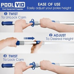 Poolvio 15 FT Telescopic Pool Pole – Adjustable 3 Piece Aluminum Pool Skimmer…