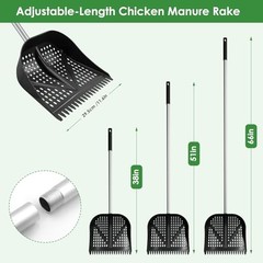 Heavy-Duty Yet Lightweight Chicken Poop Scooper & Rake 2-in-1, Adjustable Black