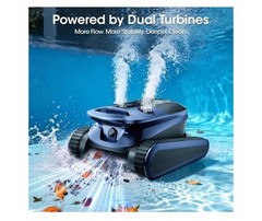 Cordless Robotic Pool Cleaner Vacuum, Dual Turbines, Blue/Black Plastic