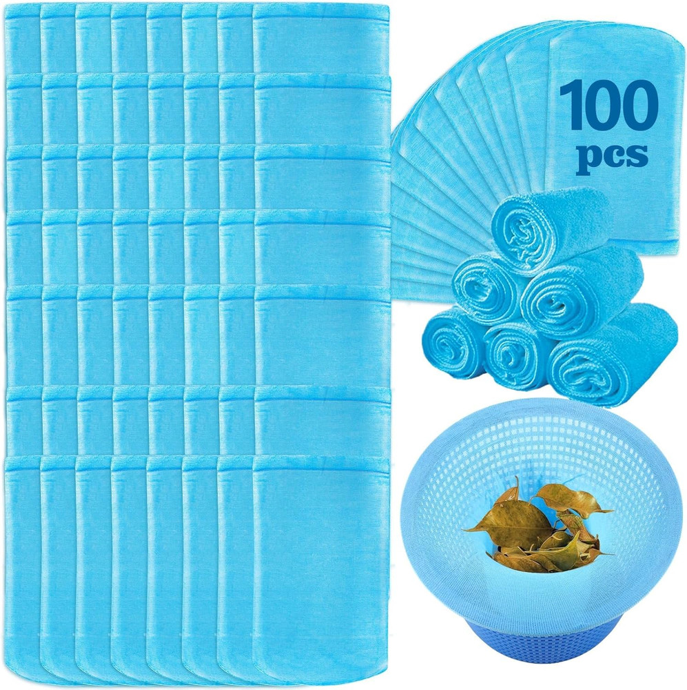 100 Pack Blue Pool Skimmer Socks Fine Mesh for Pool Cleaning