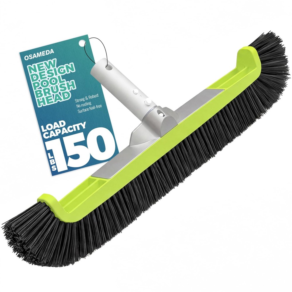 18&Prime; Pool Brush Head for Cleaning Swimming Pool Walls, Curved Ends HighEfficie…
