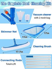 Complete 3-in-1 Pool Cleaning Solution for Above Ground Pools with 6.2ft Pole