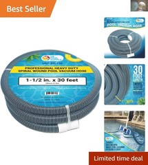 Professional 1-1/2&Prime; x 30&prime; Spiral Wound Pool Vacuum Hose – Crush-Resistant Design