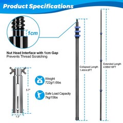 DOBEN Carbon Fiber Pool Pole, 16FT Heavy Duty Telescopic Pool Pole, Universal…