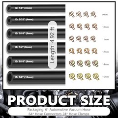 5Ft Vacuum Hose Automotive Set – 6 Sizes 3/8&Prime;, 5/16&Prime;,1/4&Prime;,3/16&Prime;,5/32&Prime;,1/8&Prime; 94PCS