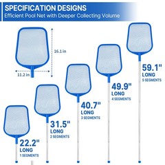 Pool Net – Pool Skimmer Net with 5 Section Detachable Poles, 22.2 »- 59.1 », …