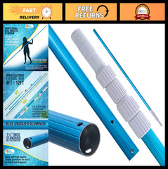 12ft Telescopic Aluminum Pool Pole – Skimmer, Rake, Brush, Vacuum Handle, 3-Piec