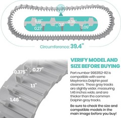 (2 Pack) Replacement Gray Tracks for Maytronics Dolphin Robotic Pool