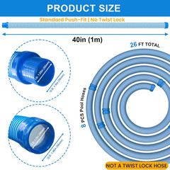 26ft Pool Vacuum Hose, 1.5&Prime; Cuffs, Fits Most Inground Automatic Cleaners