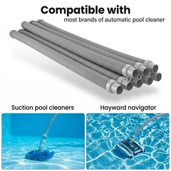 Pool Cleaner Hose Replacement – 1.5 Inch 8-Piece Universal 26 feet, Gray