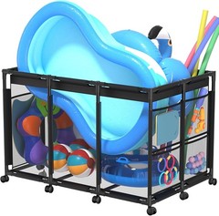Pool Float Storage Bin Rolling Cart Nylon Mesh
