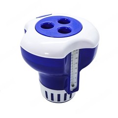 7 Inch Pool Floating Dispenser with UV Resistant PVC Thermometer and 3 Hole Lid