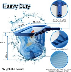 Durable Leaf Rake for Pools – Deep Mesh Bag & Universal Holder Included