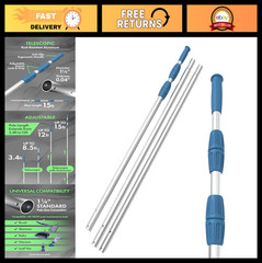 15ft Heavy Duty Telescopic Pool Pole – Adjustable Aluminum, Fits Vacuum & Net, A