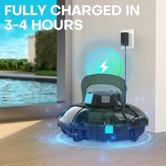 Cordless Robotic Auto Pool Vacuum Cleaner, Self-Parking, 645 Sq.Ft, 60 Min, BLUE