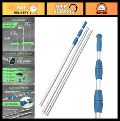 15ft Heavy Duty Telescopic Pool Pole – Adjustable Aluminum, Fits Vacuum & Net, A