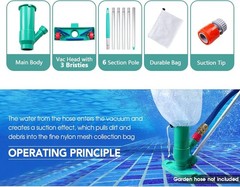 Efficient Portable Pool Cleaner – No Electricity Needed, 6 Sections of 56.5&Prime;