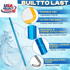 50In 2-In-1 Pool Skimmer Tool with Stainless Steel Hook & Fine Mesh Net