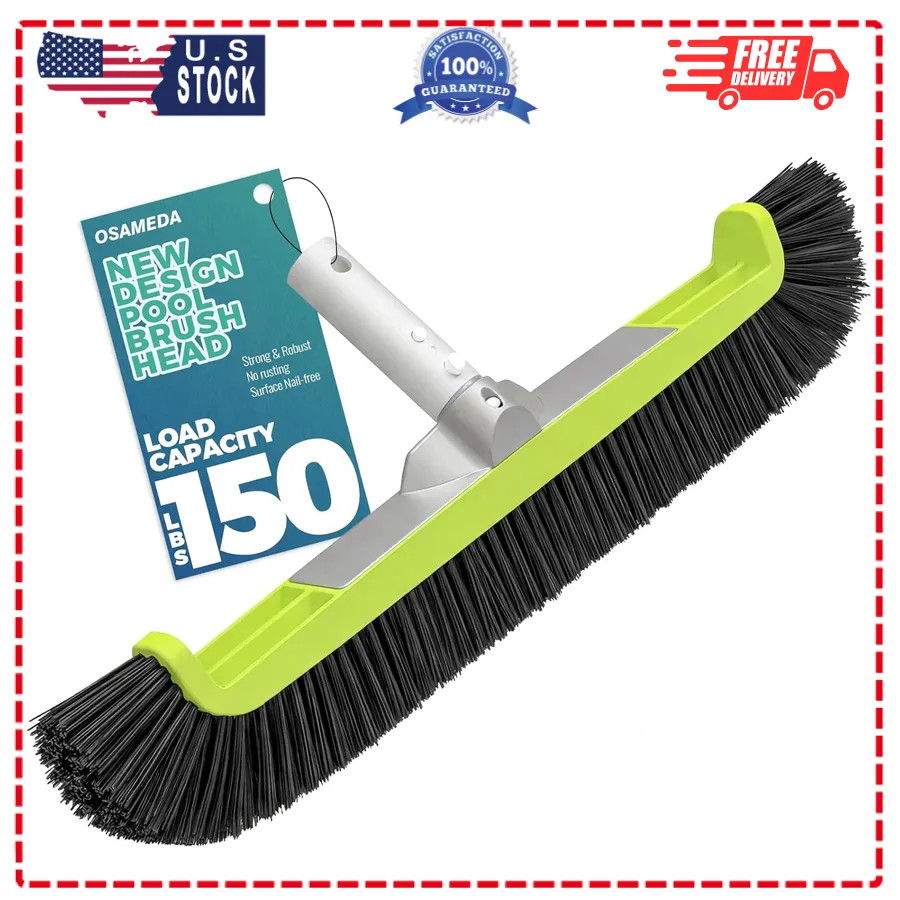 18 Inch Swimming Pool Brush Curved Heavy Duty Scrub Brush Fits 1.25 Inch Poles
